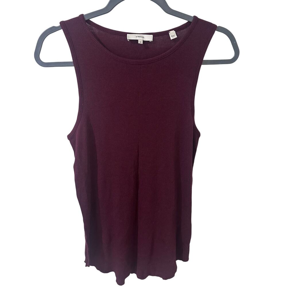 Vince Pima Cotton Modal Ribbed Scoop Neck Tank Stealth Wealth Center Back Seam M